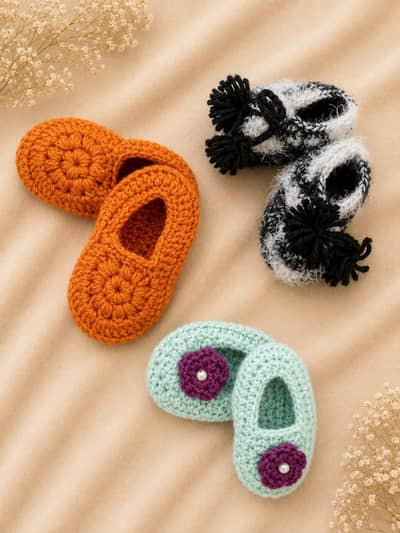 Handmade Crochet Kids Winter Set, Booties, Glove, Caps, Baby Sets