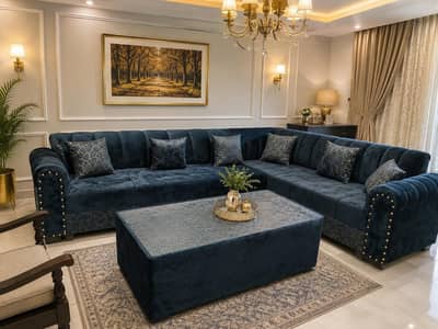 SOFA L SHAPE 6 SEATER WITH SAME COLOUR TABLE 03281010987