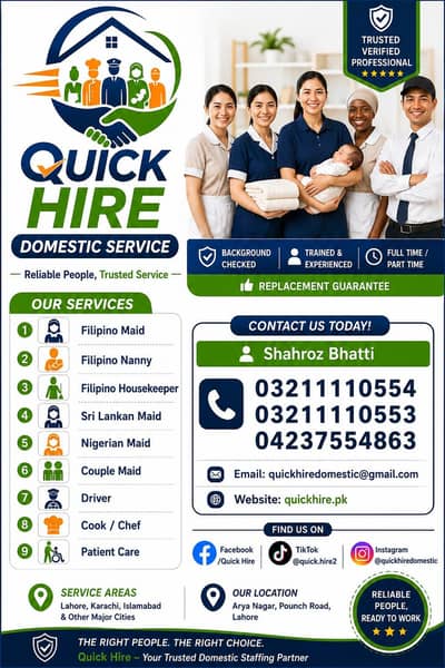 Maid /Cook/ Baby sitter / Patient Care/ Nurse / Kitchen Helper/ Driver