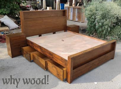 Storage bed with 6 storage drawers 2 sidetables