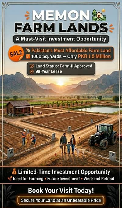 MEMON FARMS" 1,000 Sq. Yard Just Rs. 15 Lac! Limited Time Discount Offer