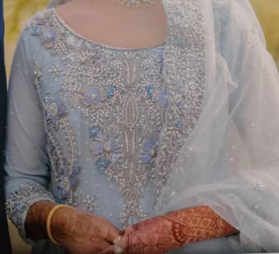 bridal maxi ice blue color heavy dabka work