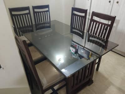 FRESH WOODEN DINING TABLE WITH SIX SEATS