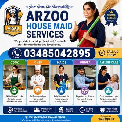 House Maid , Chef Driver , Nurse , Security Guard, Office boy