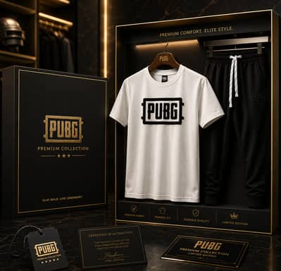 Men's Premium PUBG Graphic T-Shirt & Jogger Set – White/Black