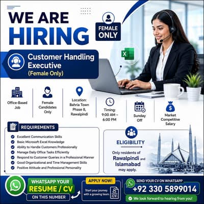 Need Female for Customer Handling Executive Job