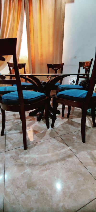 6 Seater Round Glass Dining table set. sheesham wood