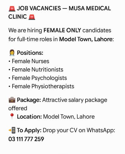 Female : Nurses, Nutritionists , Psychologists and Physiotherapists