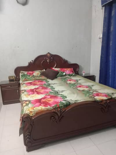 pure wood bed set  ,side tables,King size mattres, dressing
