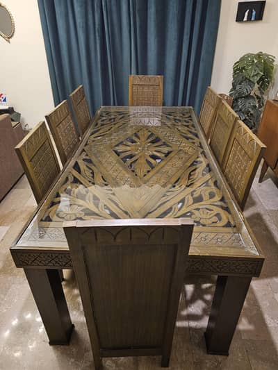 Wooden Dining Table with 8 chairs Antique Design
