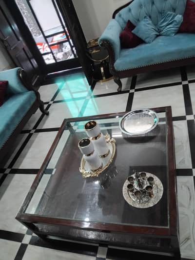 Custom Solid Wood Glass Top Center Table | 2-Tier | 20,000 PKR