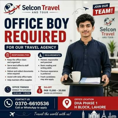 Office Boy Required for Travel Agency Office-DHA PHASE 1