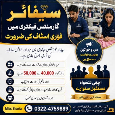 Garments Factory Workers Required | Male & Female | Jobs in Lahore