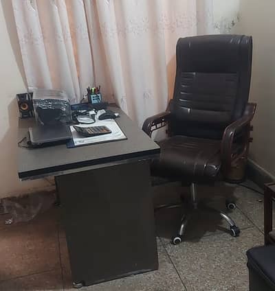 Executive Office Table & High-Back Revolving Leather Chair