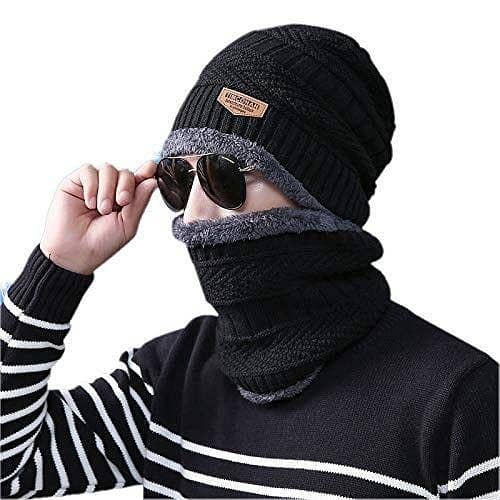 Twin Shop Winter Beanie Cap with Neck Warmer — Wool Knit Unisex Hat for Men and Women