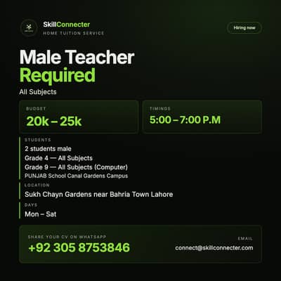  Male Teacher Required