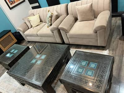 Luxury 3+2+1 Sofa Set with 3 Designer Center Tables – Best Condition