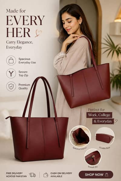 Maroon Rexine Tote Bag for Women Daily Use