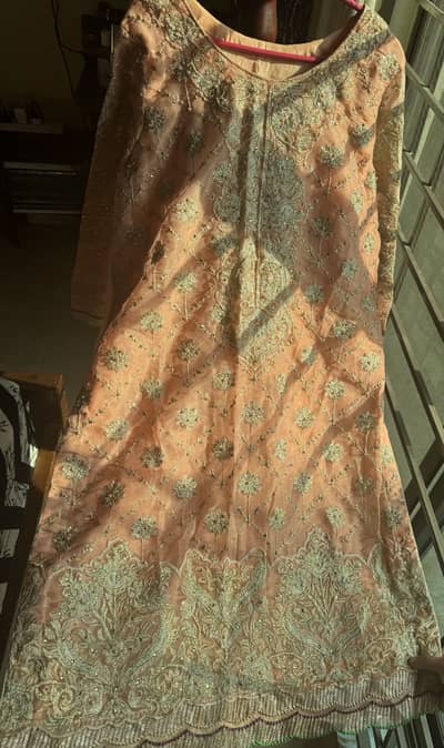 Peach and beige (3 PC) shirt and straight trouser suit