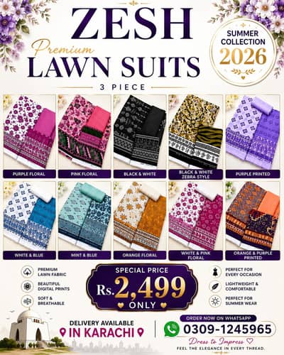 Original Zesh 3 Piece Lawn Suits | Premium Summer Collection 2026