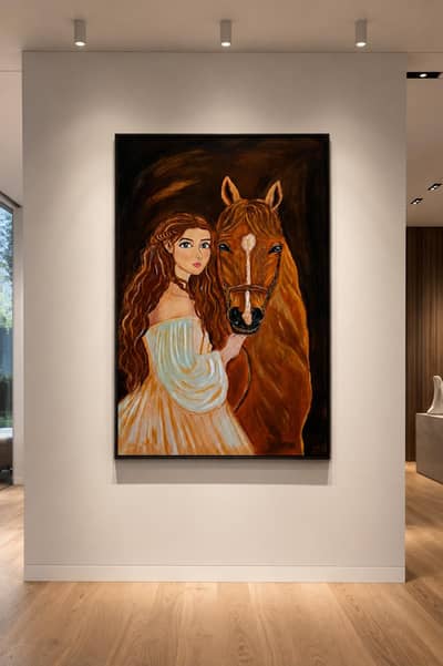 Maiden And The Horse (acrylic painting)