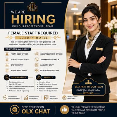 Hotel Staff Required – Female Candidates | Luxury Hotel Jobs | Recepti