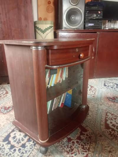 Brown TV Trolley with Glass Door – Good Condition