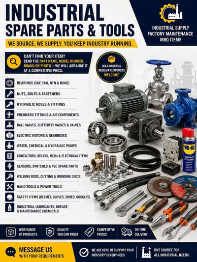 Spare Parts | Tools | Bearings | Valves | Electrical & Hydraulic Items