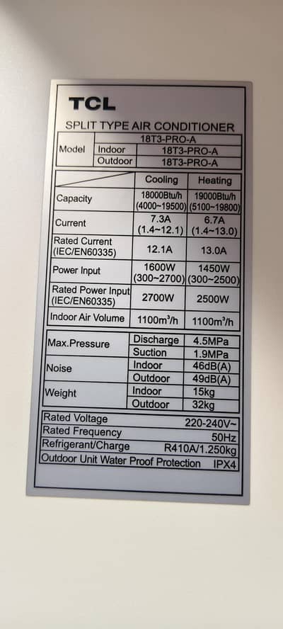 TCL t3 pro 410 original gas 100% condition