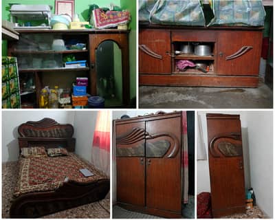 Complete Wooden Bedroom Furniture Set – Bed, Wardrobe, Kitchen Cabine