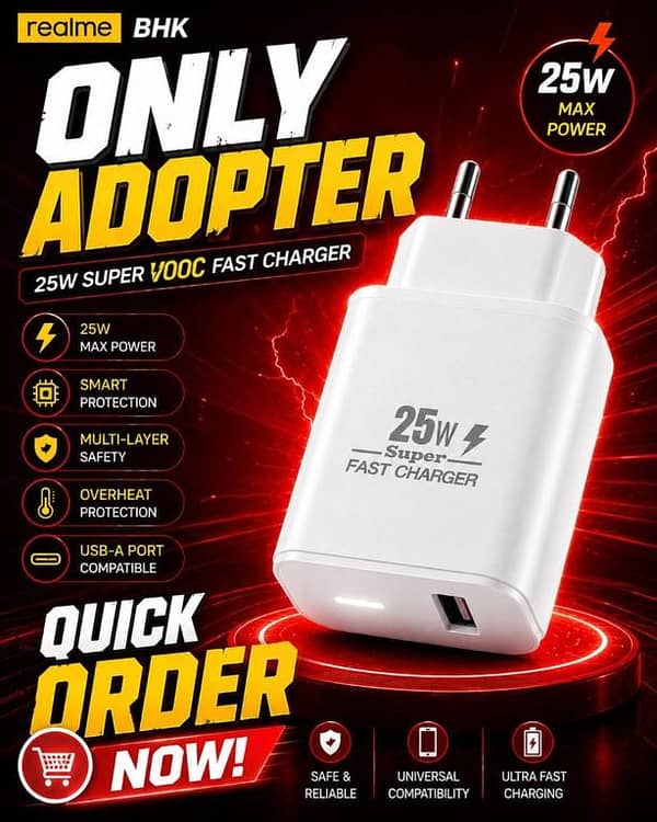 Realme 25W Only Adapter SuperVOOC Fast Charger - Max Power Super Fast Charging Wall Charger Premium Quality Mobile Adapter with Smart Protection & Multi-Layer Safety (White, Yellow, Black)