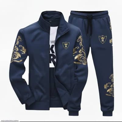 Men's Royal Printed Zipper Track Suit Set (S to XL)