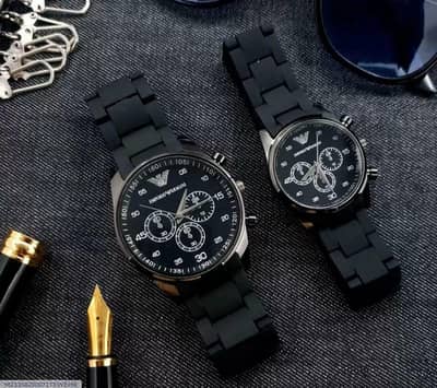 Unisex Chronograph Watch Set Stainless Steel Black Strap