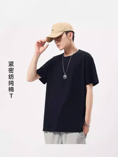 Black Cotton T-Shirt Summer Trendy Round Neck