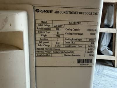 Gree 1.5 Ton Split AC – As Is – Rs. 38,000 Final 