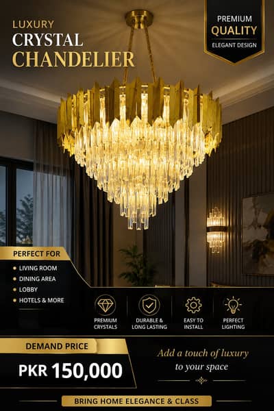 Luxury Crystal Chandelier – Premium Gold Finish | Elegant Ceiling Lig