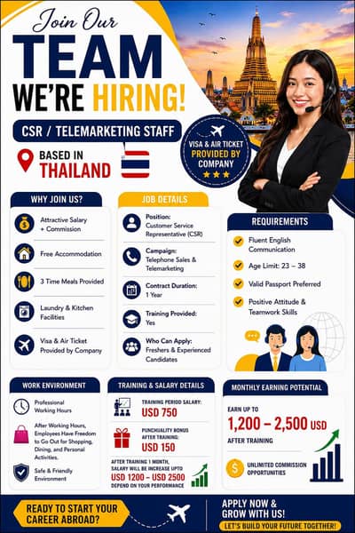  Urgent Thailand Jobs | CSR Staff Required | Apply on WhatsApp