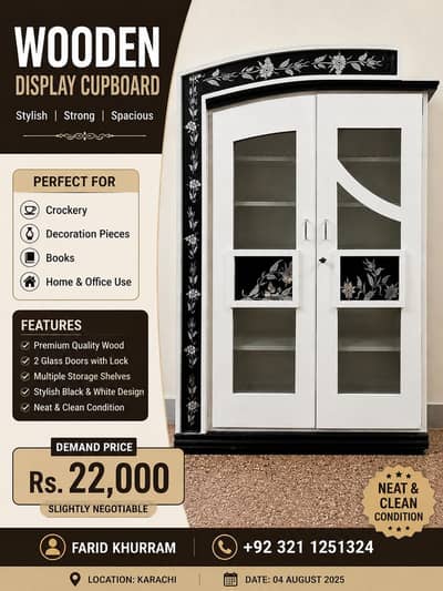 Wooden Display Cupboard / Showcase - Neat & Clean Condition