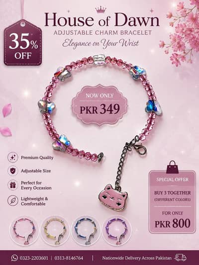 House of Dawn Adjustable Charm Bracelet for Women & Girls