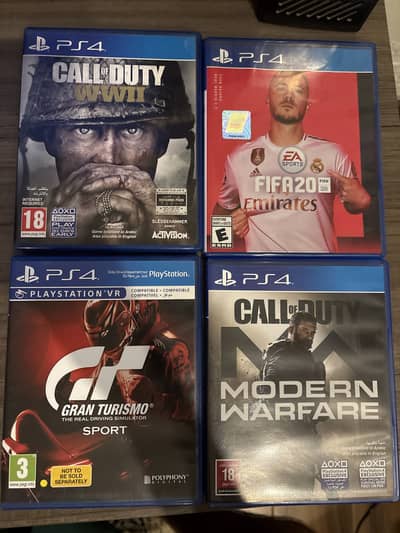 PS4 games:call of duty mw2019, fifa 20, gran turismo, call of duty ww2