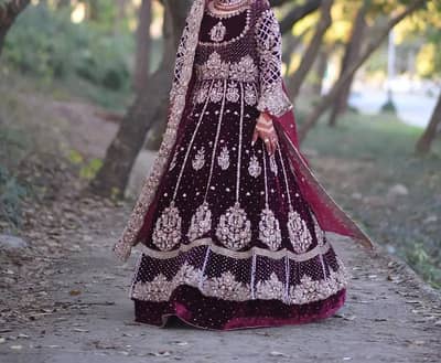Luxury Maroon Velvet Bridal Lehenga | Designer Wedding Dress | Heavy