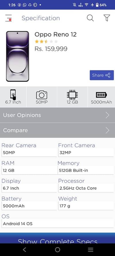 OPPO Reno  Mobile for sale /82234