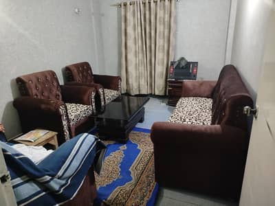 7-Seater Sofa Set with Glass Top Table – Excellent Condition