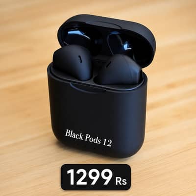 Black Pods 12 Wireless Earbuds – Bluetooth TWS Earphones 