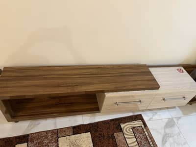 Sleek Dual-Tone LED TV Table with Storage Drawers & Open Shelf