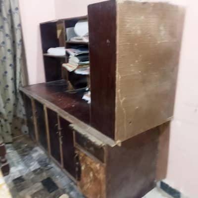 Wooden Study Table with Bookshelf and Storage Cabinets