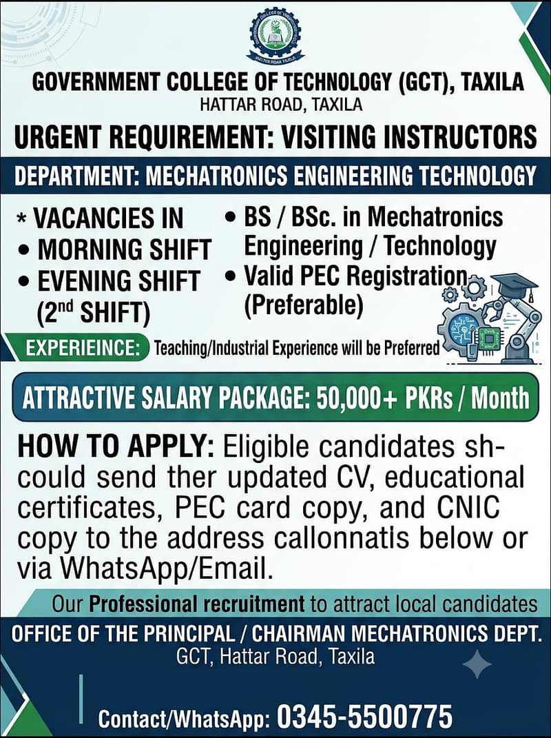 mechatronics engineer required for teaching 0