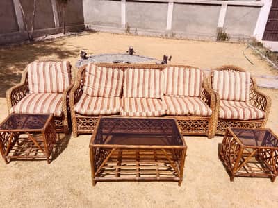 Classic cane sofa set with 3 tables
