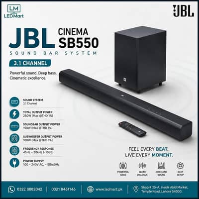 jb sound bar sb550 3.1 channel