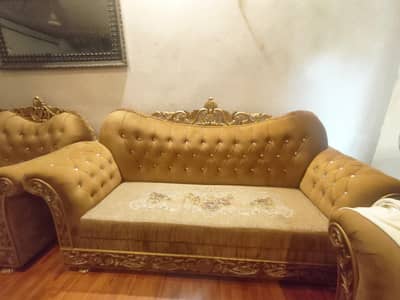3 pc SOFA SET 1 2 3 seater Gold Champaign velvet color